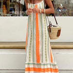 Happy Sunday Linen Blend Ethnic Print A-line Cami Maxi Dress