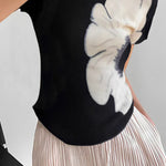Short Sleeves Skinny Flower Print High Neck T-Shirts Tops