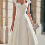 Sweetheart Neckline Cap-Sleeve A-Line Midi Dress