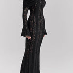 Floral Lace Off Shoulder Flare Sleeve Fishtail Maxi Dresses-White