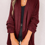 Plain Lapel Cardigan Faux Pocket Blazer