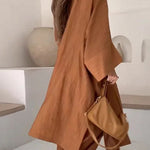 Fashion Long Slit Cardigan Casual Two-Piece Set