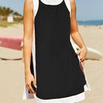 Women's Color Block Sleeveless Side Slit Tops and Matching Shorts Two Piece Set