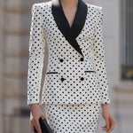 Polka Dot Double-Breasted Blazer & Pencil Skirt Set