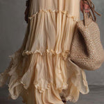 Soft Cream Vintage Flow Boho Tiered Ruffle Maxi Dress