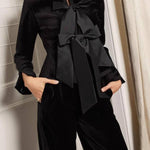 Velvet Bow-Detail Waist-Defining Suit Set