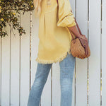 Stylish Lapel Long Sleeve Ripped Denim Jacket