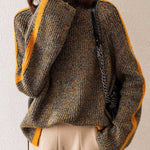 Casual Long Sleeves Loose Contrast Color Half Turtleneck Sweater Tops