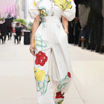 Half Sleeves Puff Sleeves Elasticity Flower Print Pleated Round-neck Blouses&shirts Tops
