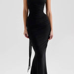 Neck Wrapped Strapless Corset Bodycon Maxi Skirt 2pcs Set-Blue