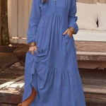 V-neck long-sleeved loose-fitting long skirt