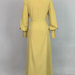 A-Line Long Sleeves Buttoned Pleated Pockets Solid Color Tied Waist V-Neck Maxi Dresses