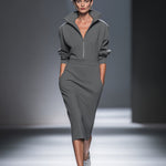 Women's Casual Cotton Polyester Half  Zip Midi Dress