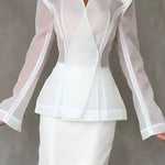 Perfectly Shaped Organza V-neck Long Sleeve Hourglass Cut Blazer