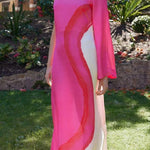 Contrast Print Elegant One-sleeve Slit Maxi Dress