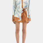 Lake Days Satin Colorblock Unique Print Tie-up Shirt Mini Dress