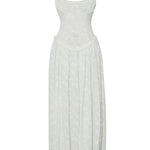 Ulissa Light Green Square Neck Jacquard Textured High Slit Maxi Dress