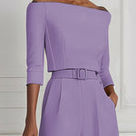 Half Sleeves Solid Color Split-Joint Off-The-Shoulder T-Shirts Tops