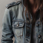 Washed And Faded Utility Denim Jacket With Epaulettes