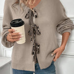 Gray Bowknot Front Leopard Heart Back Knit Cardigan