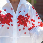 High-Low Loose Buttoned Flower Print Split-Joint Split-Side Lapel Blouses&Shirts Tops