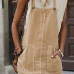 Parchment Side Buttons Sleeveless Overall Mini Dress