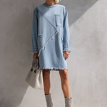 Light Blue Raw-Edge Denim Mini Dress