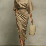 Women's Minimalist Satin Blouse And Skirt Set