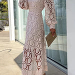 Romantic, Sensual and Elegant Crochet Lace Lantern Sleeve Party Midi Dress