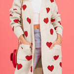 Love knitted cardigan Love pocket V-neck mid-length knitted cardigan