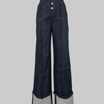 High Waisted Straight Leg Contrast Color Split-Joint Jean Pants Bottoms