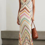Missoni Summer Knit Colorful Herringbone Print Open Beck Maxi Dress