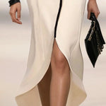 Bodycon High-Low Belted Pleated Solid Color Notched Collar Maxi Dresses
