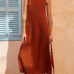 Vacation Villa Side Ric Rac Wave Trim Slit Loose Maxi Dress