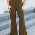 Solid striped skinny bootcut high-waisted athleisure trousers