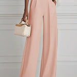 High Waisted Straight Leg Pleated Solid Color Split-Joint Pants Trousers