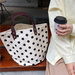 Vintage Canvas Polka-Dot Printed Makeup Tote Bag Bucket Bag