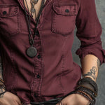 Retro Flap Chest Pocket Long-sleeved Denim Blouse