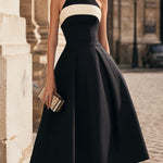 Halter Neck Contrast Panel A-Line Midi Dress