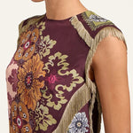 Stunning Floral Print Asymmetric Tassel Trim Scarf Top