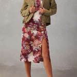 Brushed plaid lapel multi-button two-pocket midi jacket
