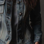 Washed And Faded Utility Denim Jacket With Epaulettes