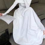 Long Sleeves Pleated Solid Color Split-Joint Off-The-Shoulder Maxi Dresses
