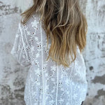 Embroidered Plant Long Sleeve Lapel Hollow Casual Shirt
