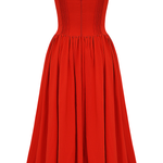 Strapless Corset Pleated Hem Prom Party Midi Dresses-Red