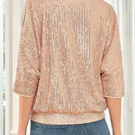 Solid Color Sequined Loose Round Neck Casual Top