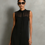 Women's Elegant Black Chiffon Round-neck Sleeveless Maxi Dress