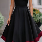 Contrast Hem High-Neck Fit-and-Flare Midi Dress