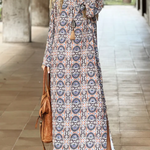 Slit Printed Loose V-Neck Long Dress