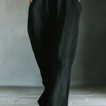Women's Black Cotton Blend Fabric Oversized Kimono-Sleeve Maxi Dress With Pockets